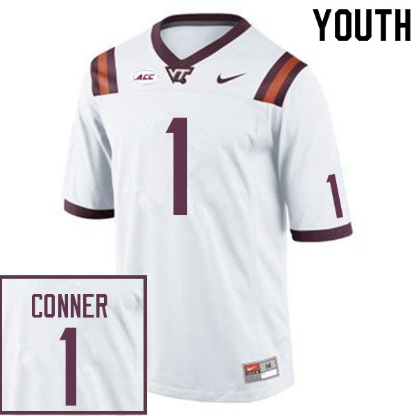 Youth #1 Chamarri Conner Virginia Tech Hokies College Football Jerseys Sale-White - Click Image to Close